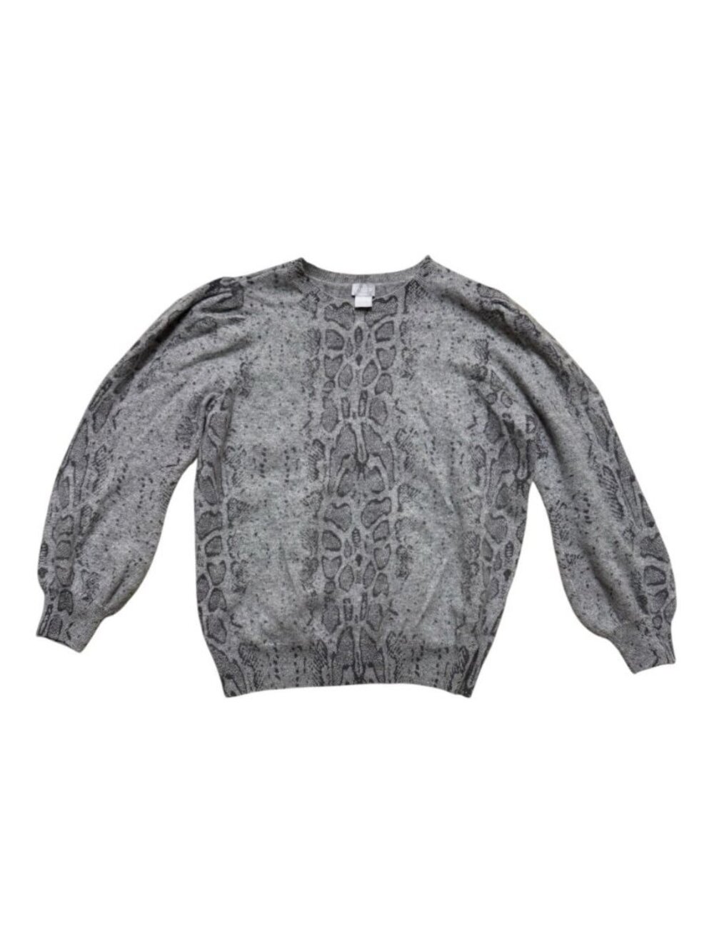 Chicos 100% Cashmere Gray Snake Print Puff Sleeve Sweater Women’s 3 XL